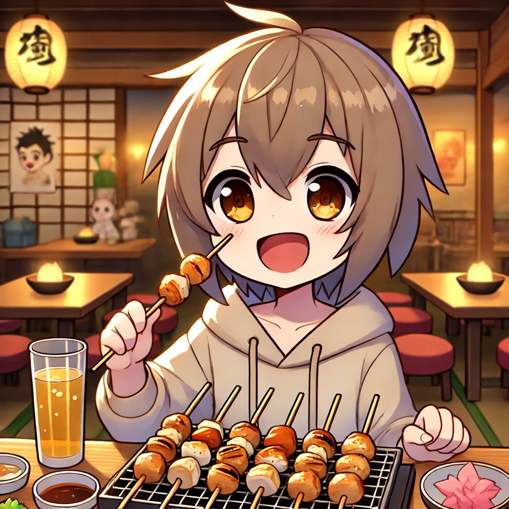 焼き鳥を美味しそうに食べる女性